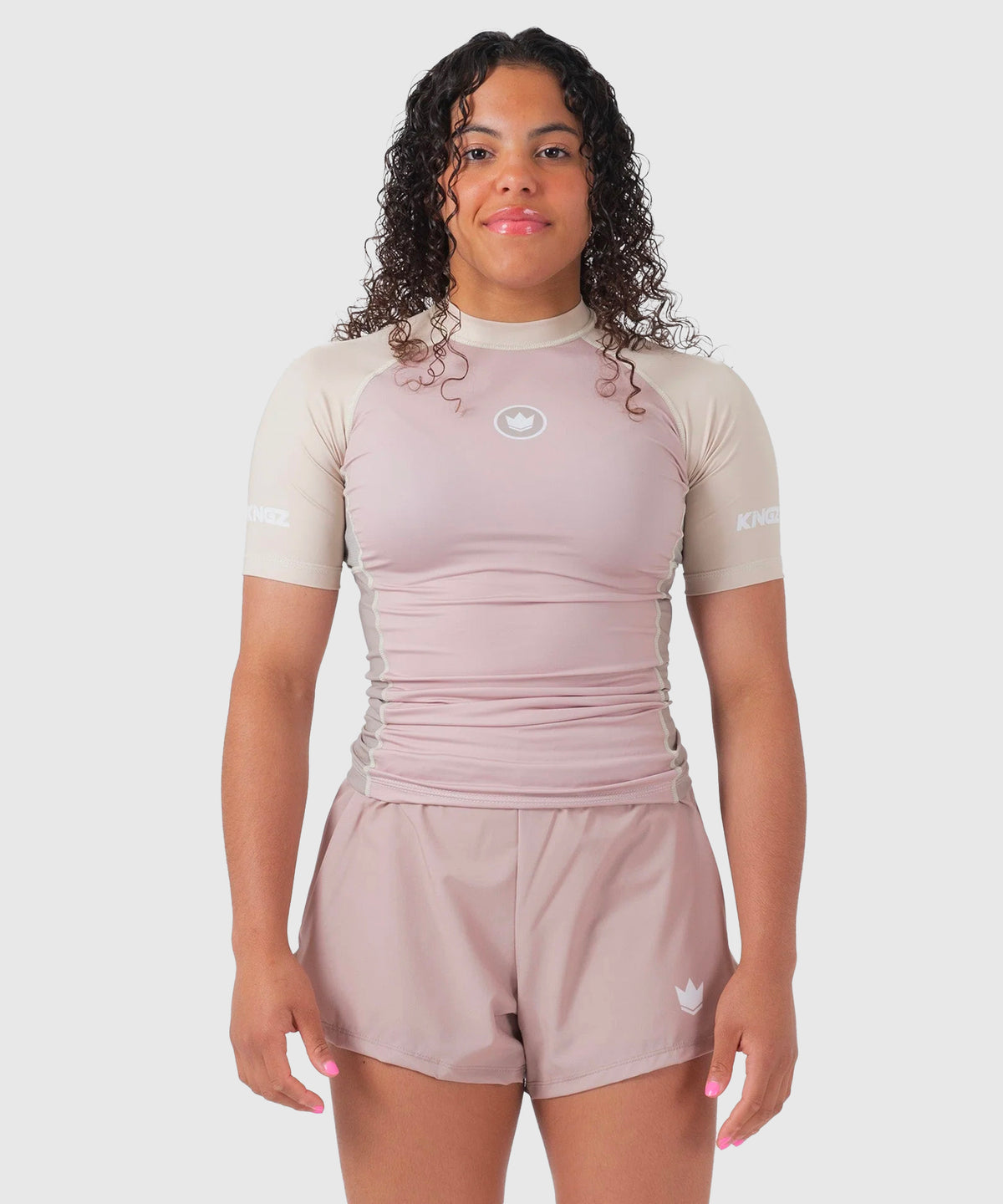 Kingz Terra Rashguard de Manga Corta para Mujer - Rosa/Beige