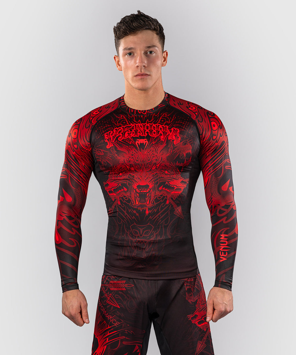 Venum Wolf Atak Langarm Rashguard – Schwarz/Rot