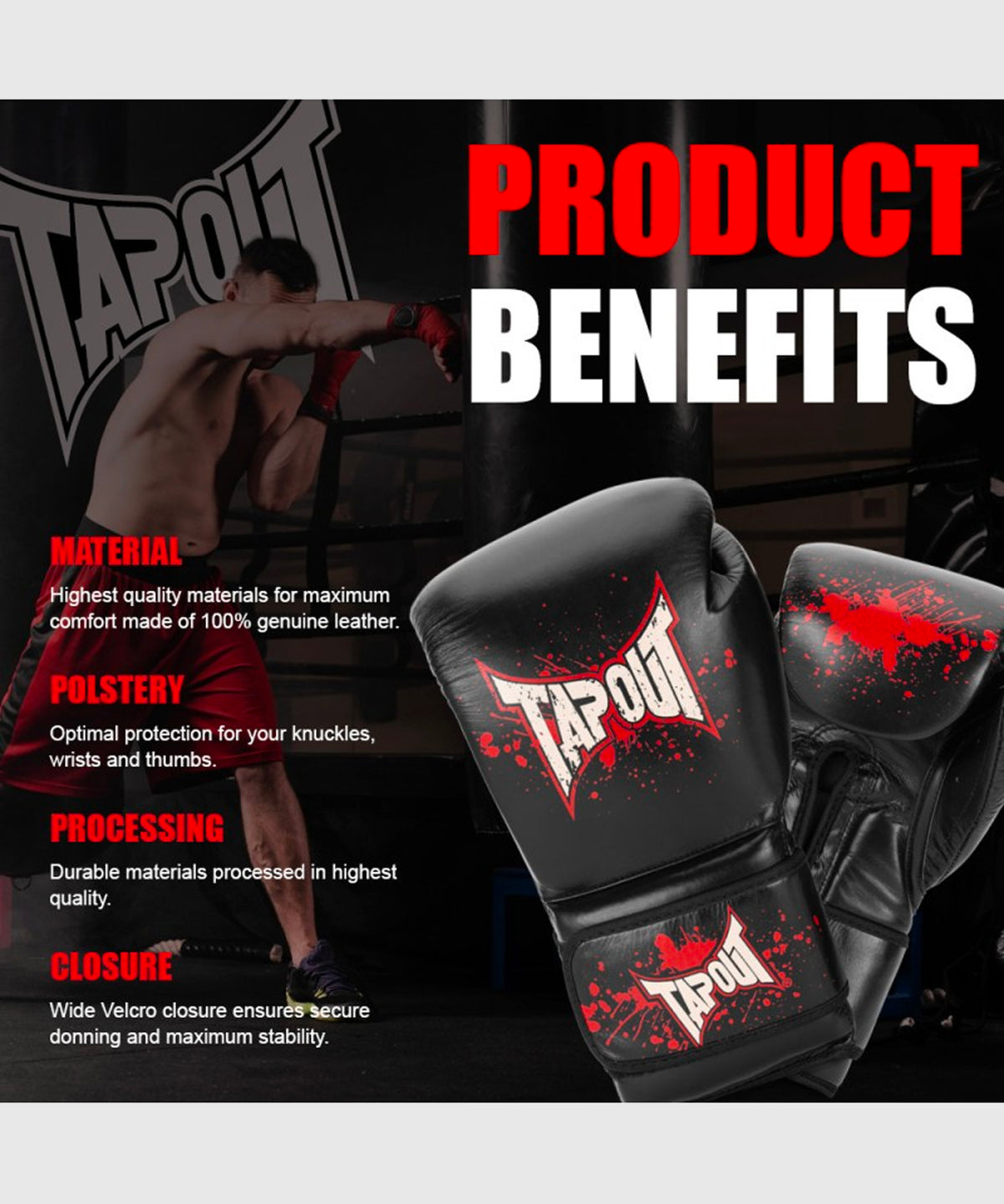 Tapout Rialto Boxhandschuhe - Schwarz/Ecru/Rot