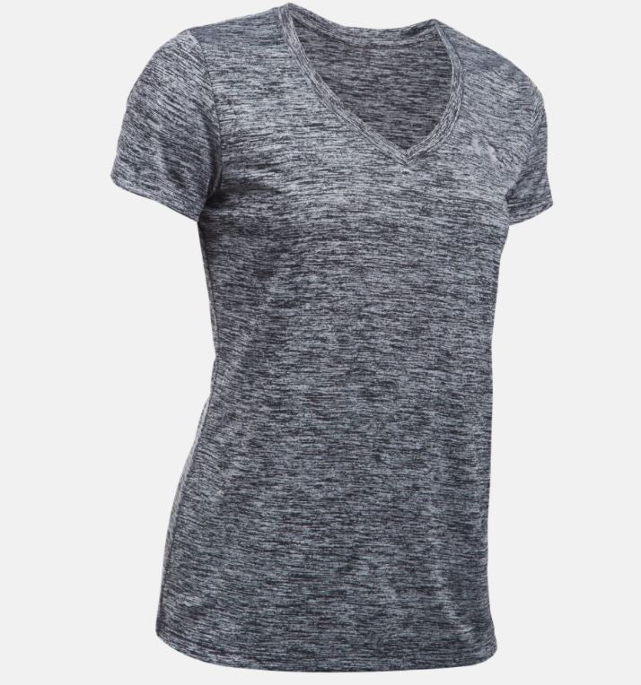 Under Armour UA Tech™ Twist Camiseta Mujer Cuello V – Negro Jaspeado