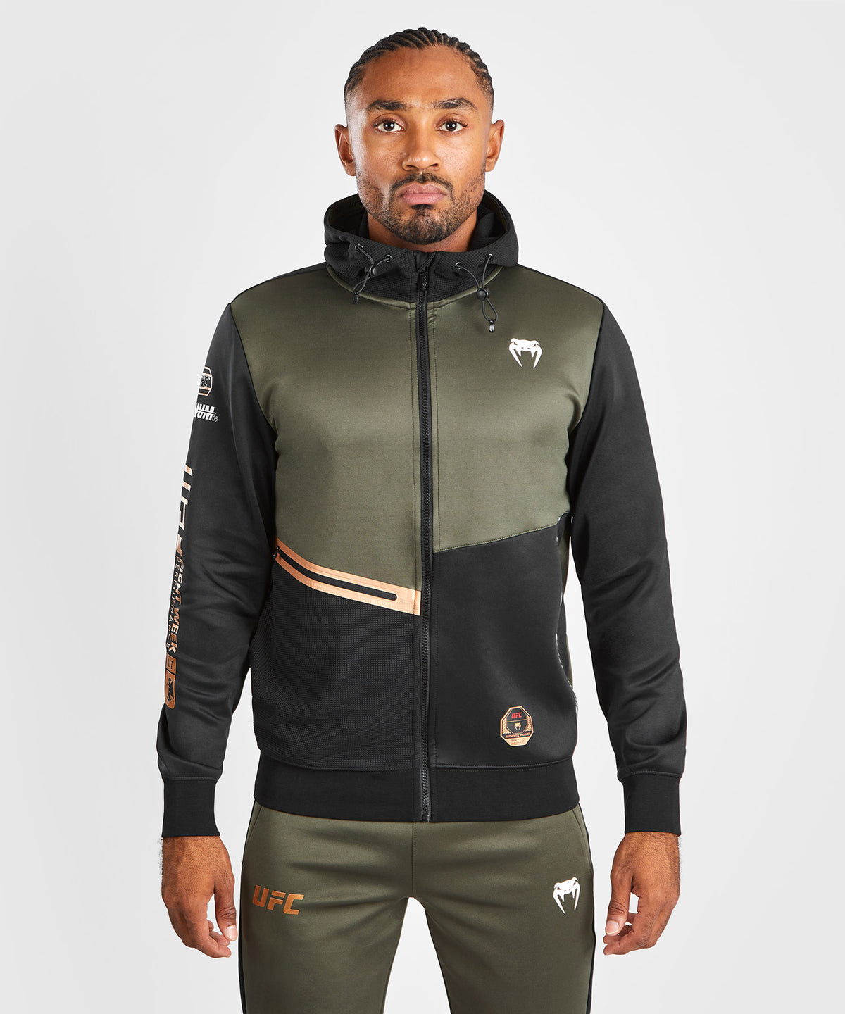 UFC Adrenaline by Venum Fight Week Herren Zip Hoodie - Khaki/Bronze
