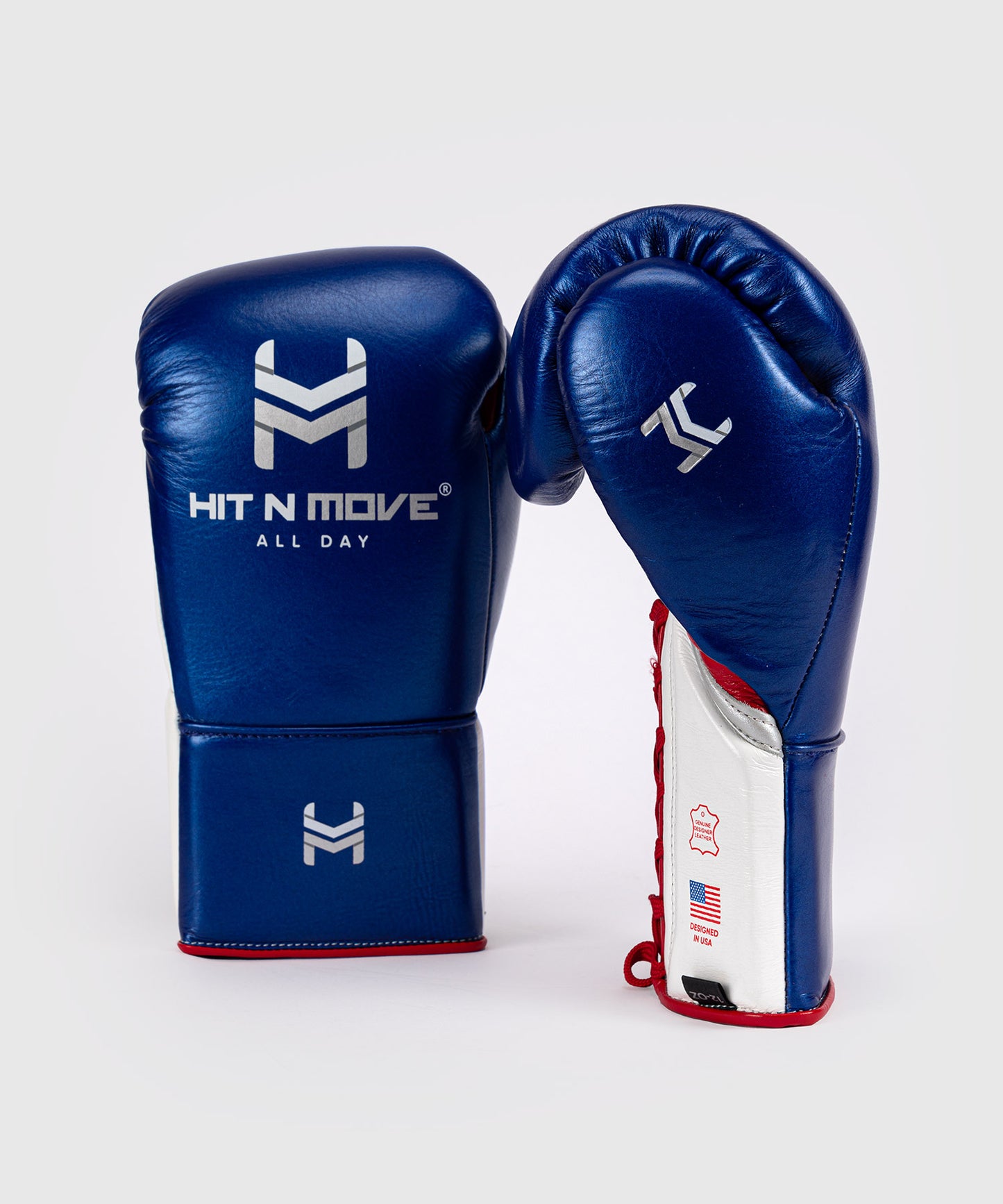 Hit N Move All Day® Pro Grip Plus Lace-up Boxing Gloves - Blue/White/Red