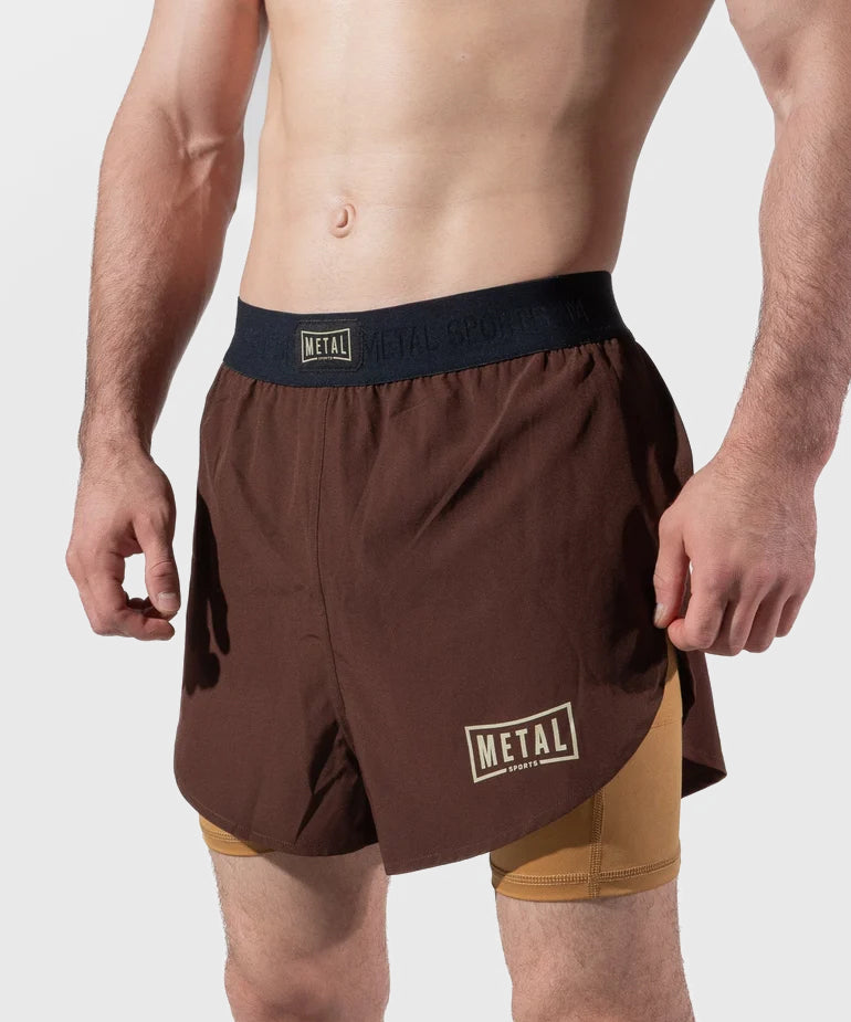 Metal Boxe Caucasian Hills 2-in-1-Fightshorts - Braun