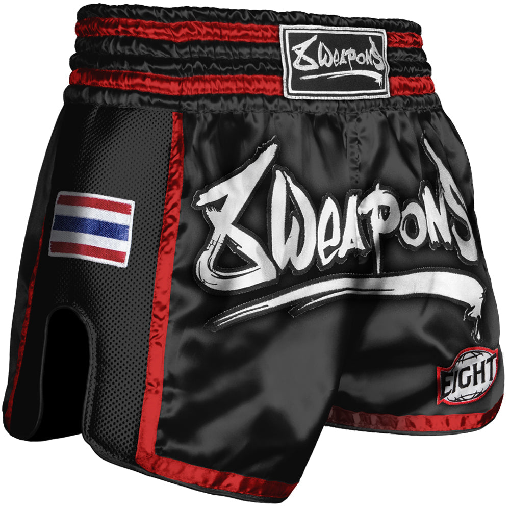 8 Weapons Super Mesh Pantaloncini da Muay Thai - Nero/Rosso