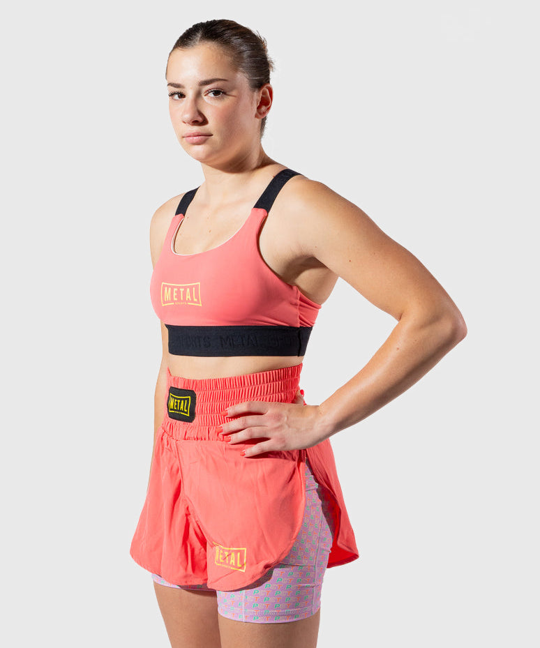 Metal Boxe Post Cutting Treats 2-in-1-Damen-Fightshorts - Koralle