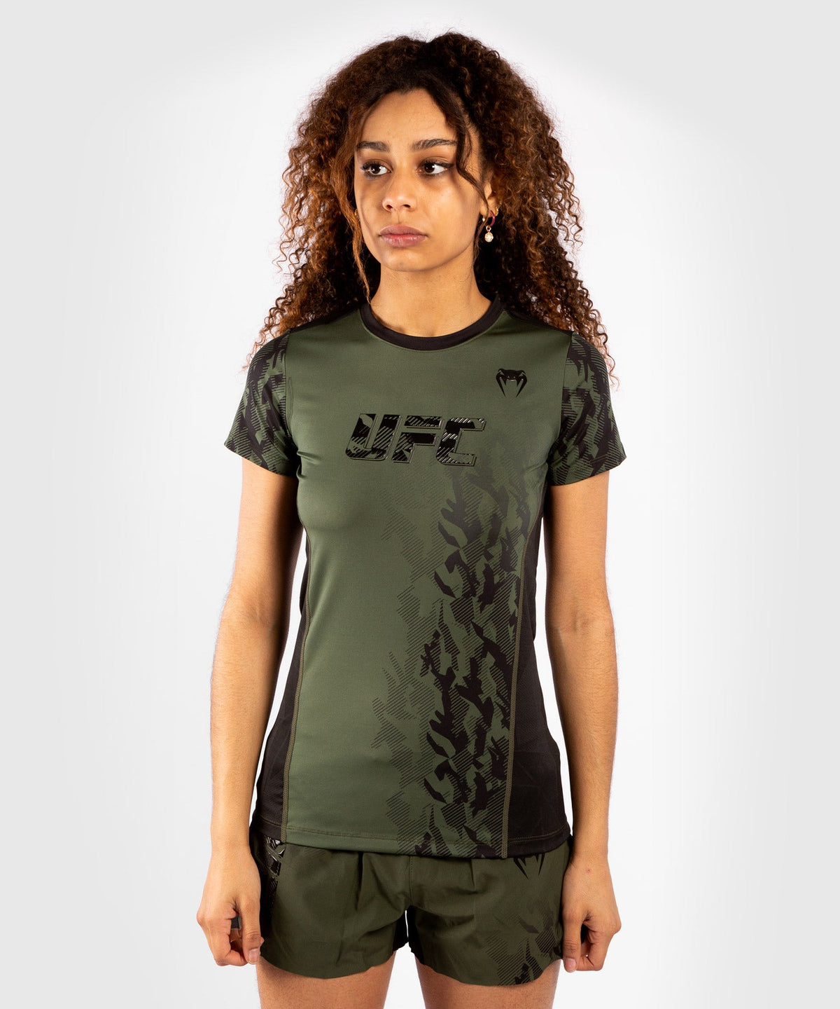 Women's UFC Venum Authentic Fight Week Technisches T-Shirt mit kurzen Ärmeln - Khaki