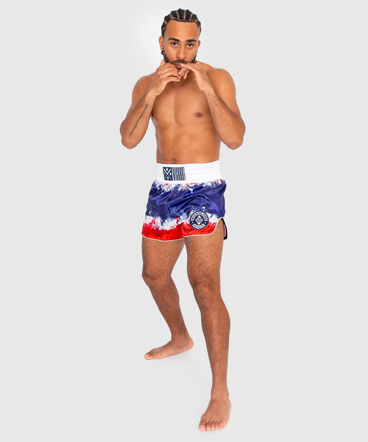 Wicked One Thai Flag Muay Thai Shorts - White/Blue/Red