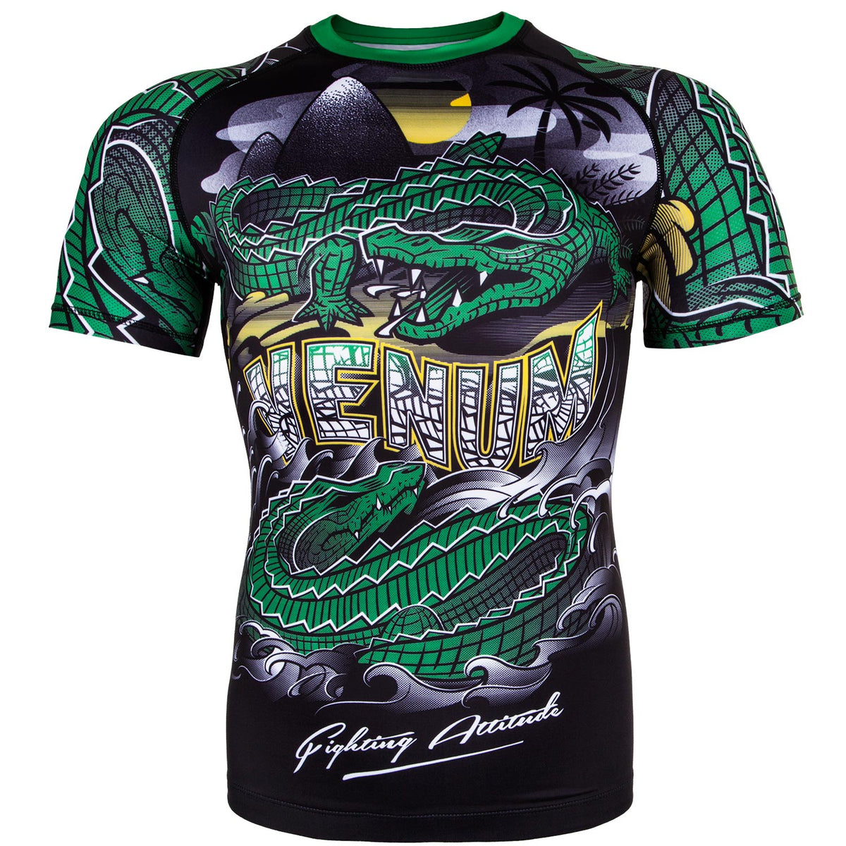 Venum Crocodile Rashguard - Black/Green - Short Sleeves