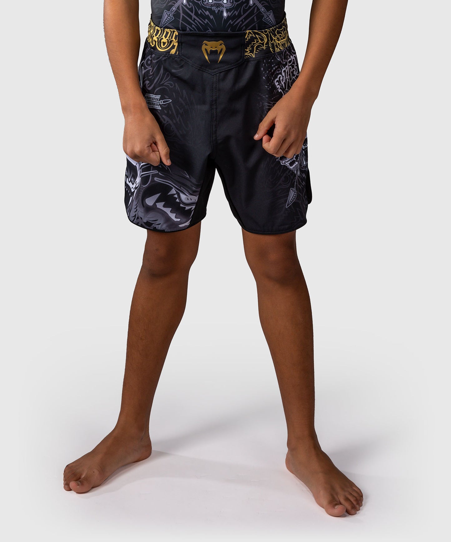 Venum Wolf Atak Kinder Fightshorts – Schwarz/Grau