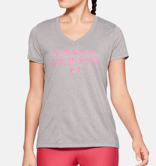 Under Armour UA Tech™ Camiseta Mujer Cuello V Gráfico – Gris
