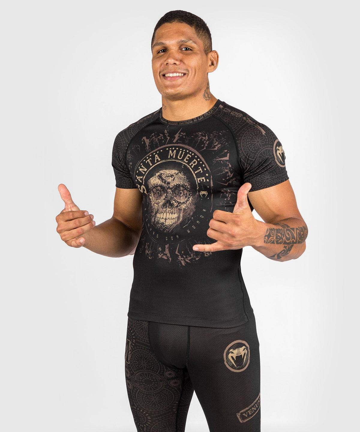 Rashguard Santa Muerte Dark Side Venum - manches courtes - Noir/Marron