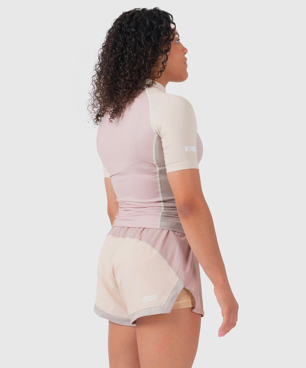 Kingz Terra Rashguard de Manga Corta para Mujer - Rosa/Beige