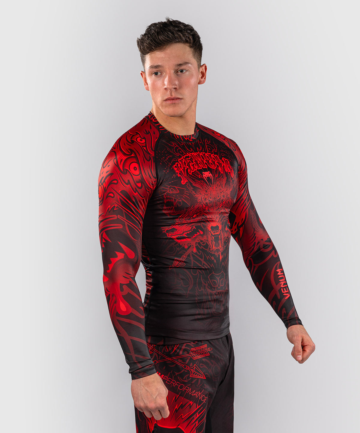 Venum Wolf Atak Langarm Rashguard – Schwarz/Rot