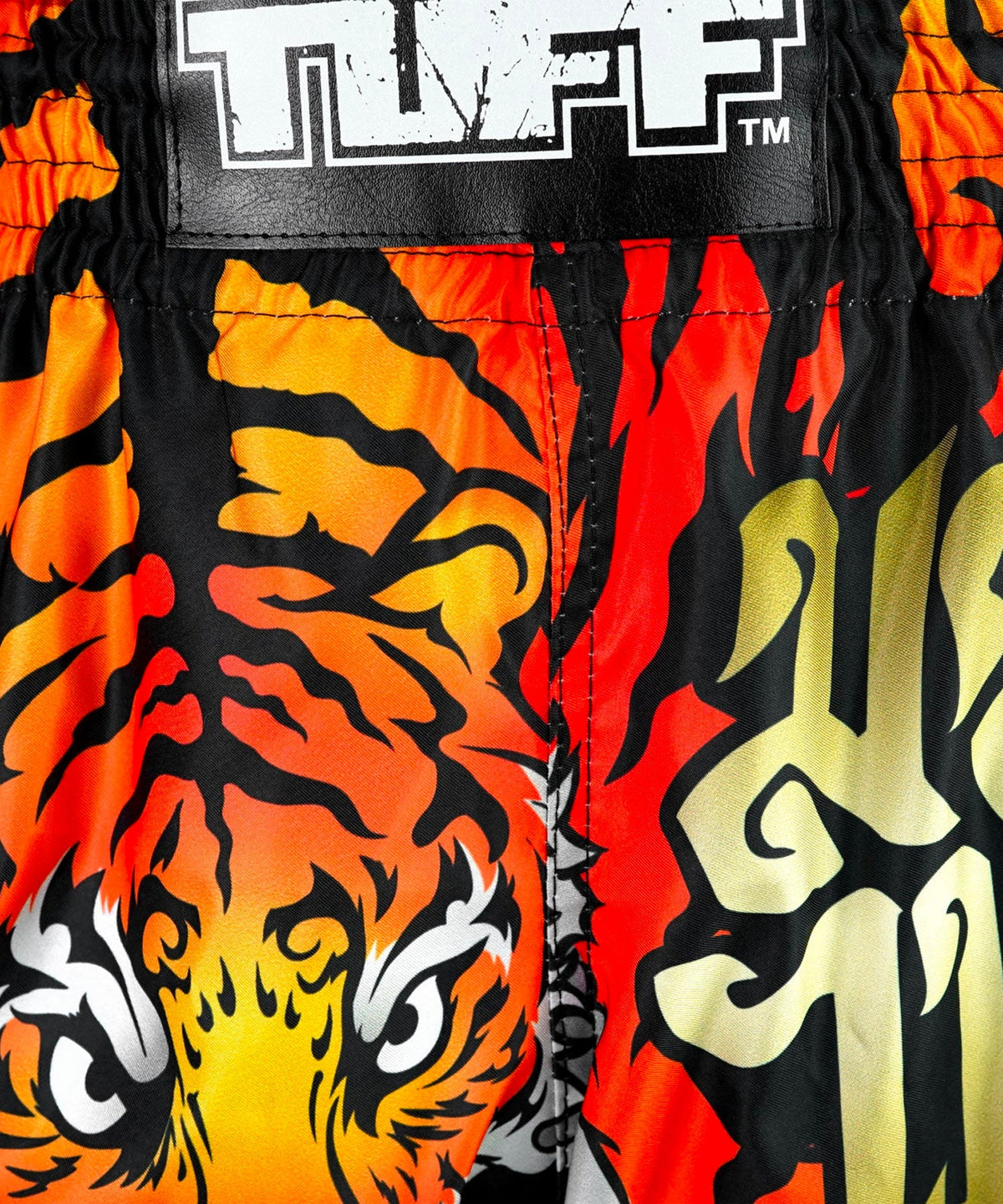Tuff New Retro Orange Furious Tiger Pantalones de Muay Thai - Negro