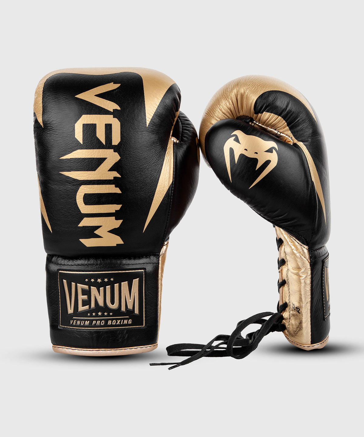 Guantoni da boxe professionali Venum Hammer con lacci - Nero/Oro