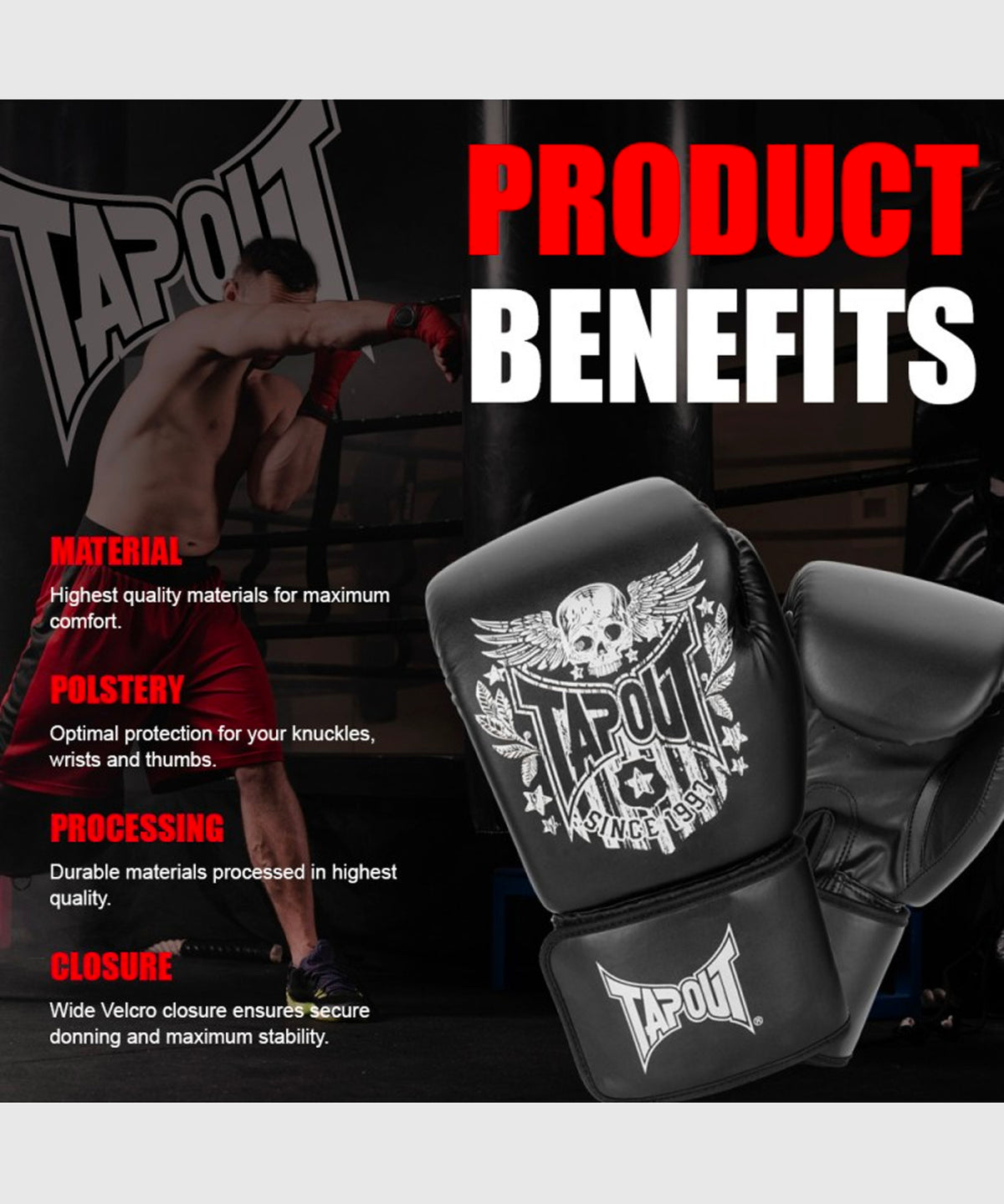 Gants de Boxe Tapout Bixby - Noir/Blanc