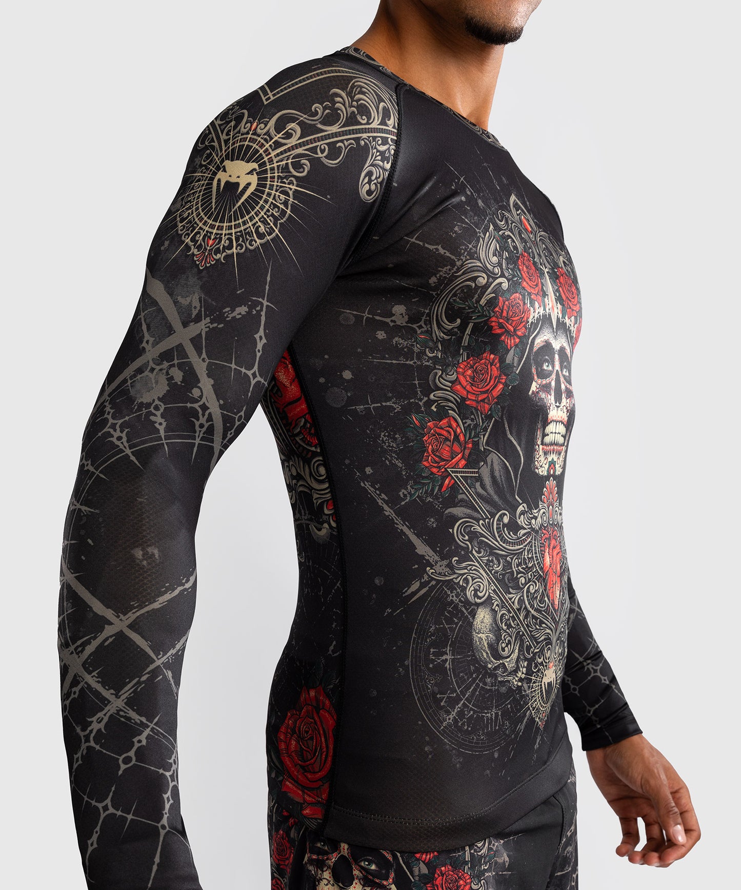Venum Santa Muerte 5.0 Rashguard de Manga Larga para Hombre - Negro Profundo/Oro