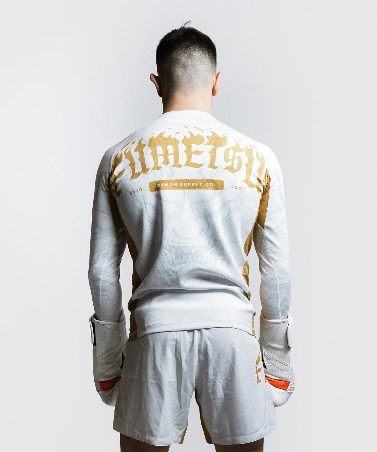 Fumetsu Oni Langarm-Rashguard - Weiß/Gold/Grau