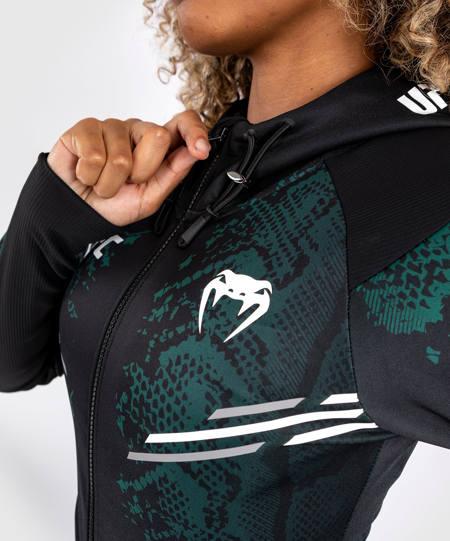 UFC Adrenaline by Venum Authentic Fight Night Women’s Walkout Hoodie - Emerald Edition - Green/Black 