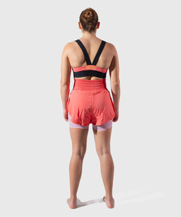 Metal Boxe Post Cutting Treats Elastischer Damen-Sport-BH - Koralle