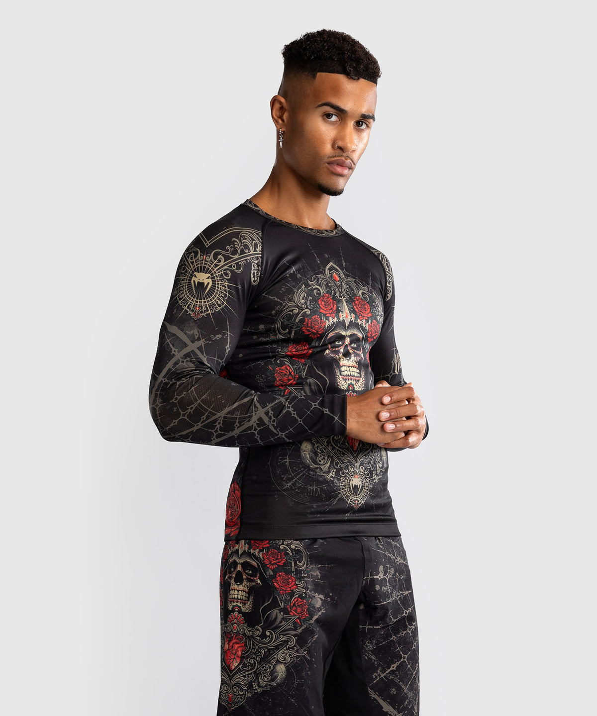Venum Santa Muerte 5.0 Rashguard de Manga Larga para Hombre - Negro Profundo/Oro