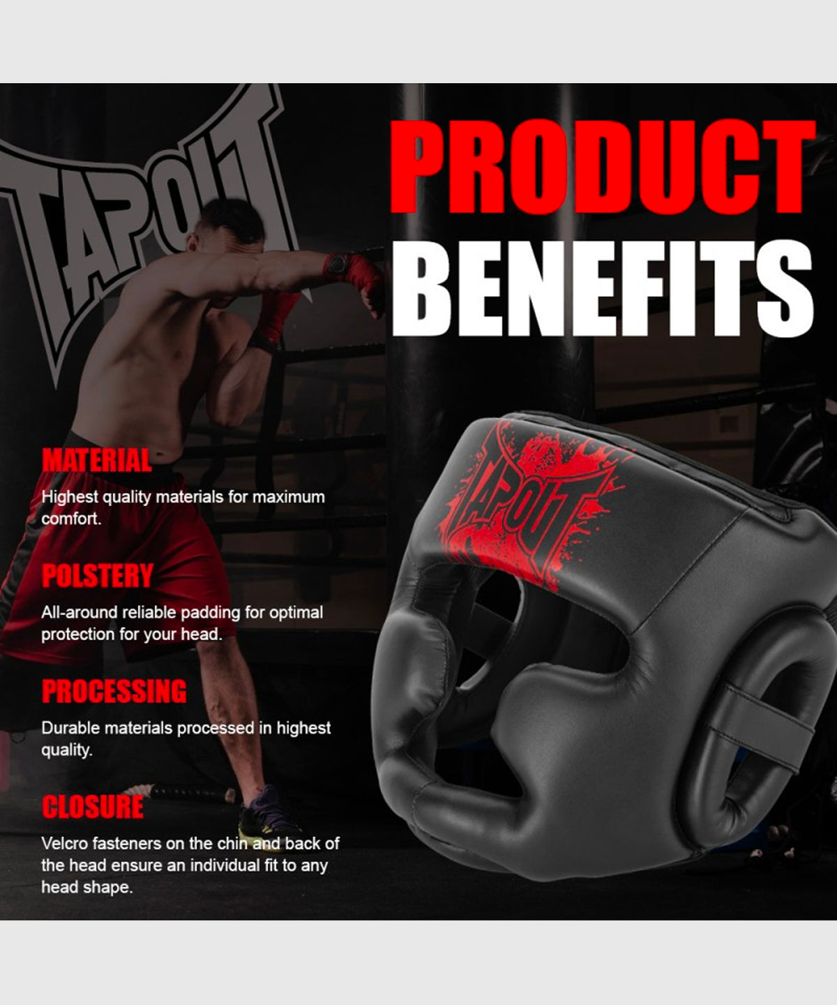Tapout Casco de Boxeo - Negro/Rojo