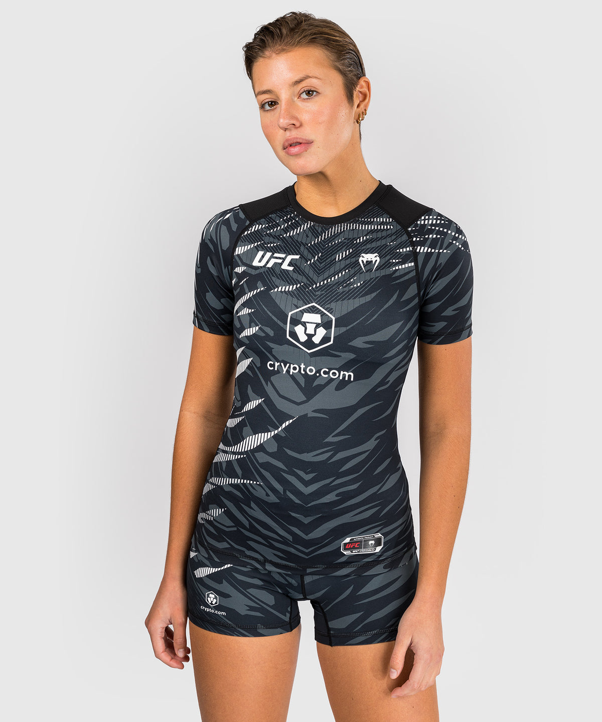 UFC Fusion by Venum Authentic Fight Night Rashguard de Manga Corta de Rendimiento para Mujer - Negro