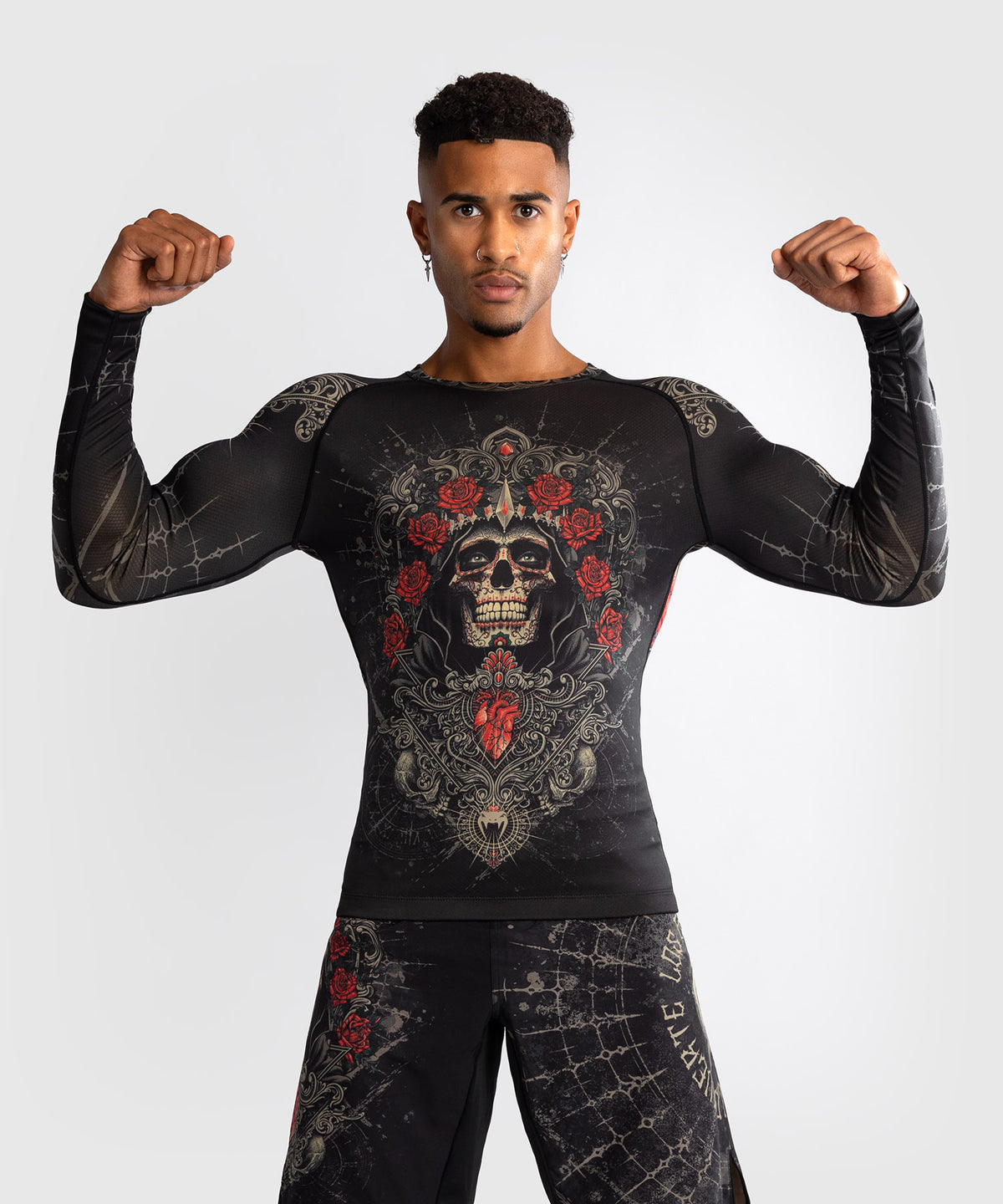 Venum Santa Muerte 5.0 Rashguard de Manga Larga para Hombre - Negro Profundo/Oro