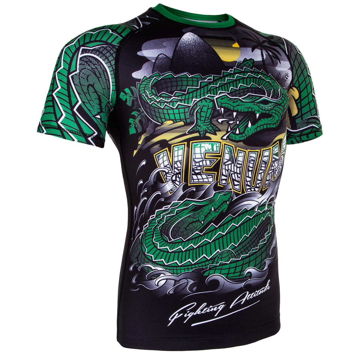 Venum Crocodile Rashguard - Black/Green - Short Sleeves
