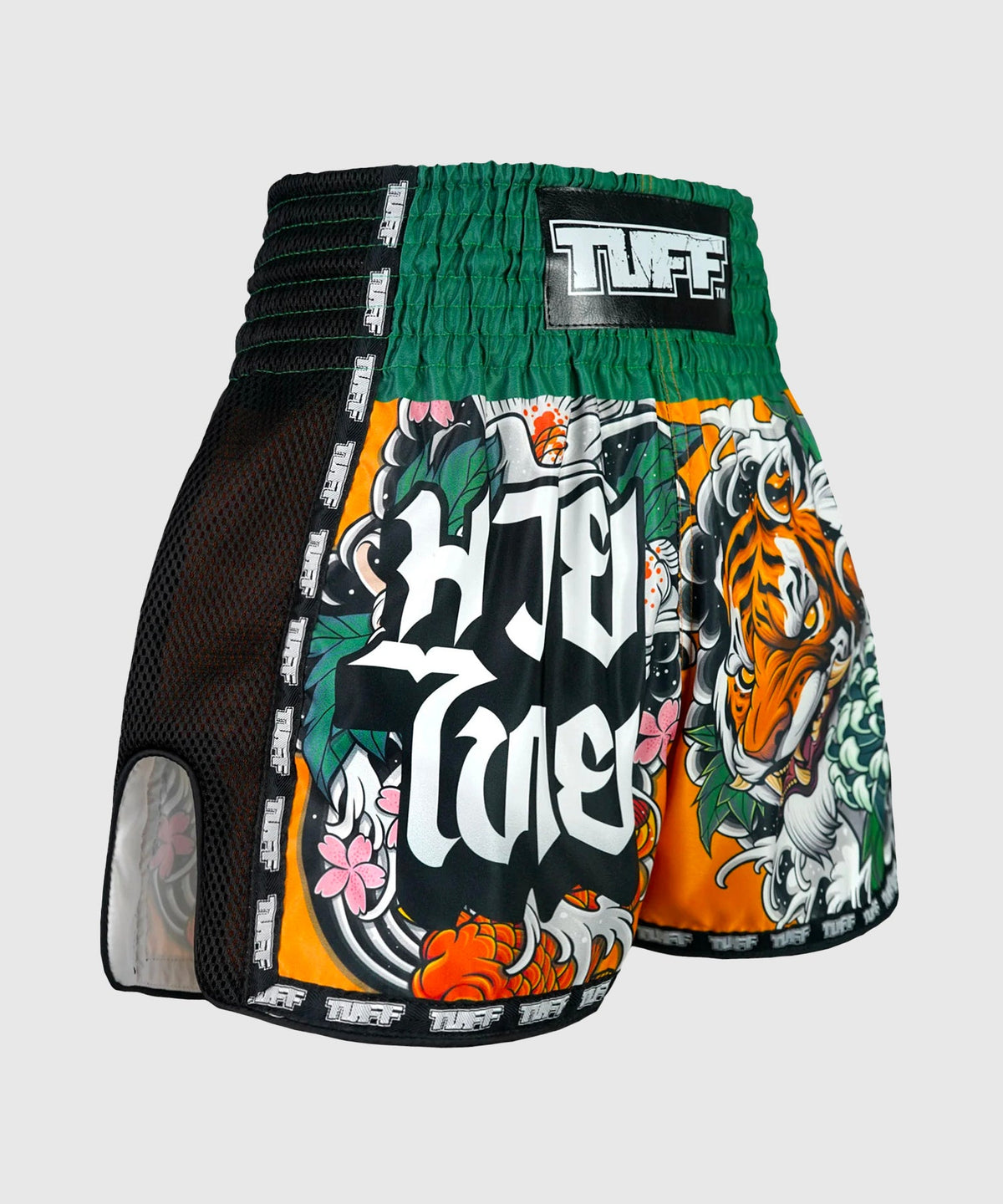 Tuff New Retro Tora Mori To Kingyo Pantalones de Muay Thai - Naranja/Verde