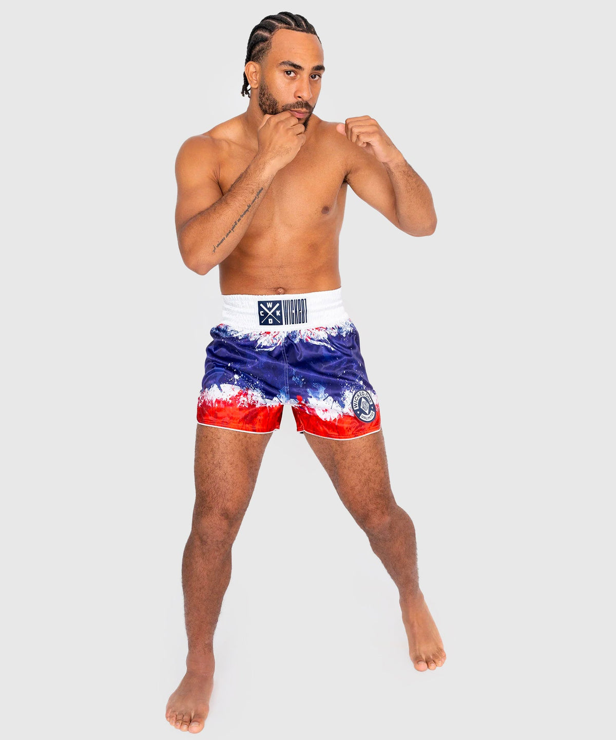 Wicked One Thai Flag Muay Thai Shorts - White/Blue/Red