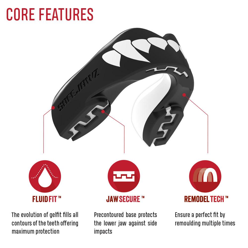 Safejawz Fangz Mouthguard – Adult – Black/White