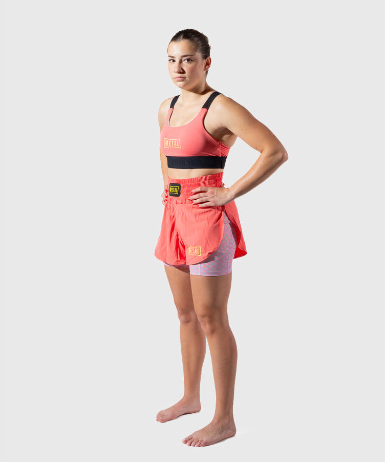 Metal Boxe Post Cutting Treats Elastischer Damen-Sport-BH - Koralle