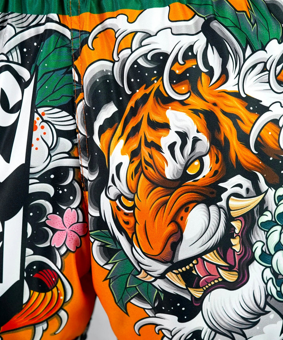Tuff New Retro Tora Mori To Kingyo Pantalones de Muay Thai - Naranja/Verde