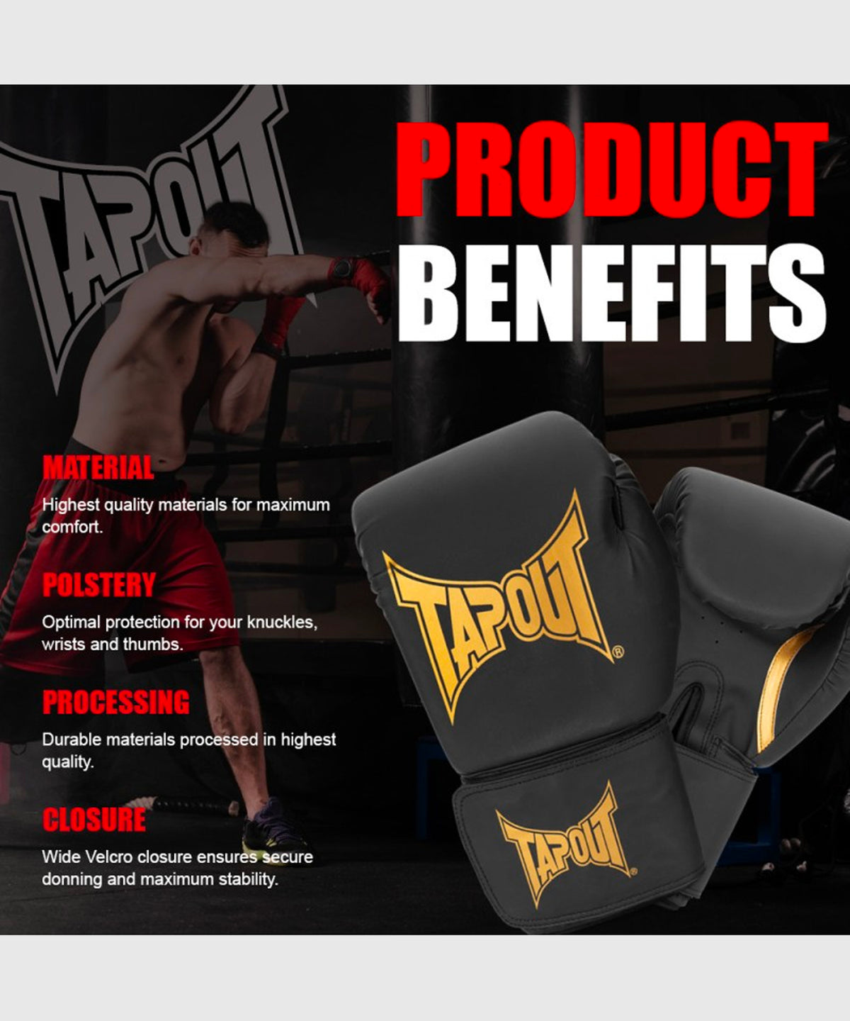 Tapout Ragtown Guantes de Boxeo - Negro/Oro