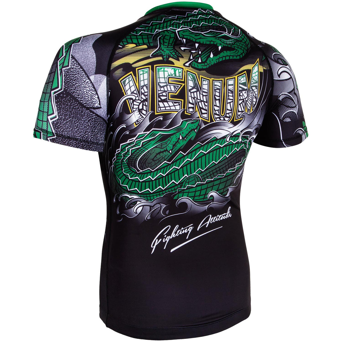 Venum Crocodile Rashguard - Black/Green - Short Sleeves
