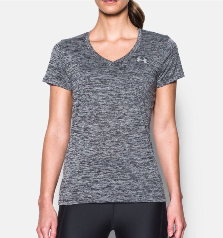 Under Armour UA Tech™ Twist Camiseta Mujer Cuello V – Negro Jaspeado