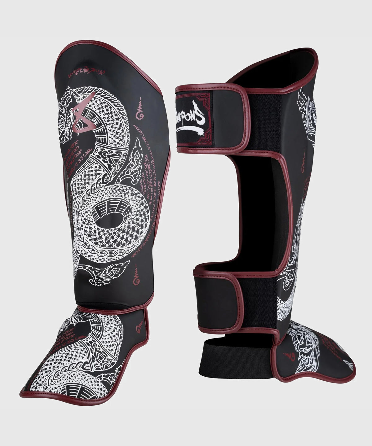 8 Weapons Sak Yant Naga Schienbeinschoner - Schwarz/Rot