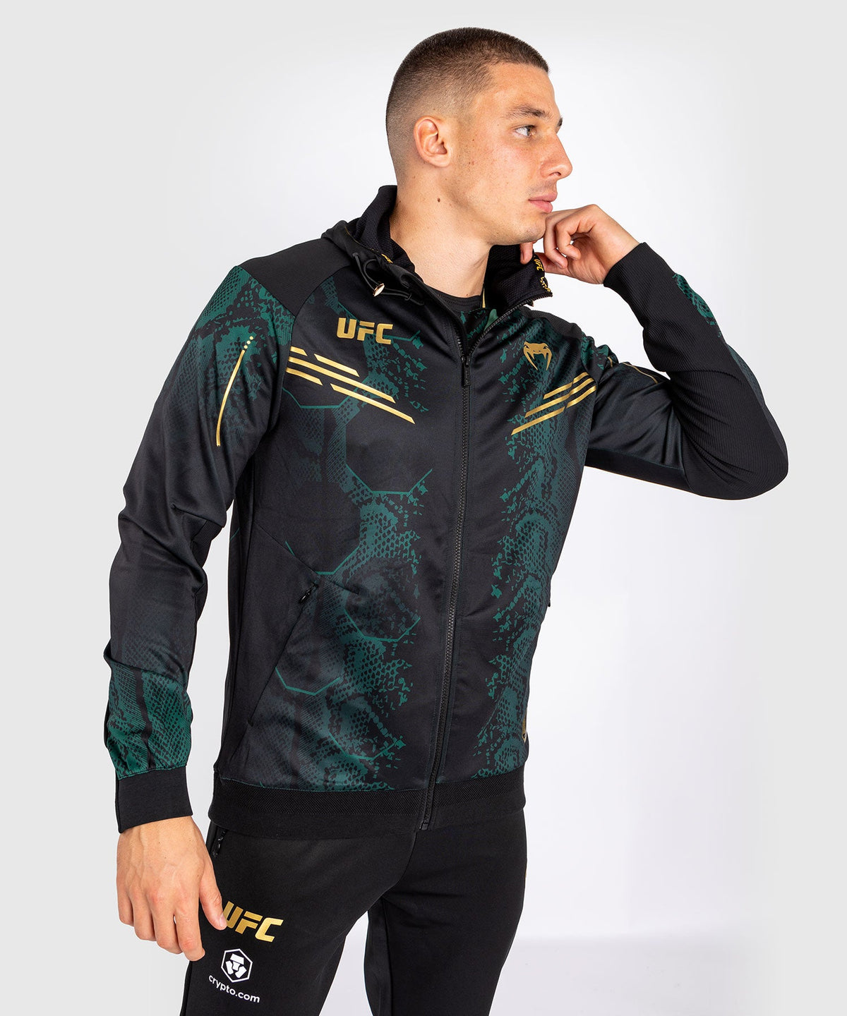 Men's UFC Adrenaline by Venum Authentic Fight Night Hooded Jacket - Emerald Edition - Green/Black/Gold