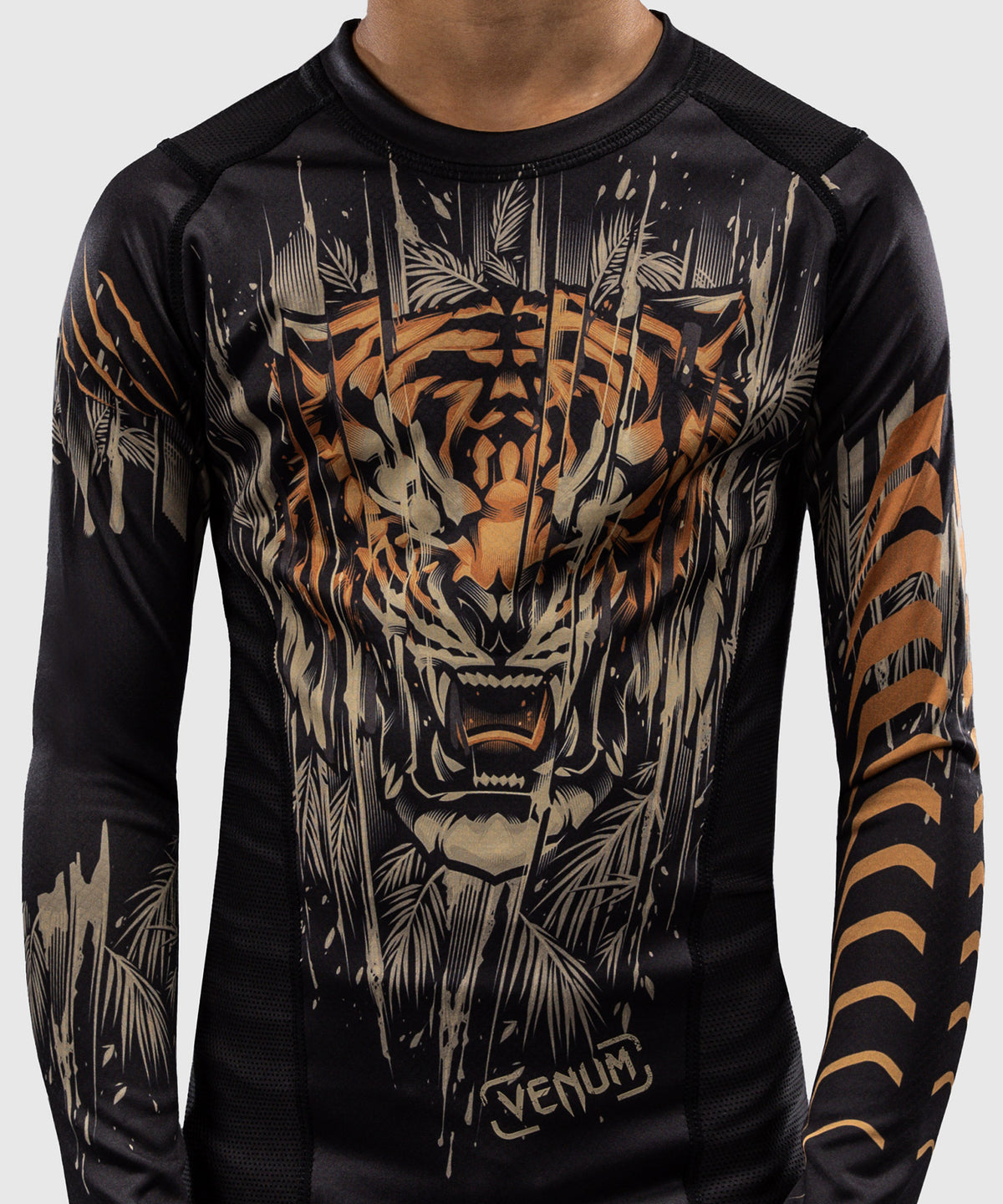 Venum Tiger Rashguard Maniche Lunghe Bambini - Nero/Arancione Neon