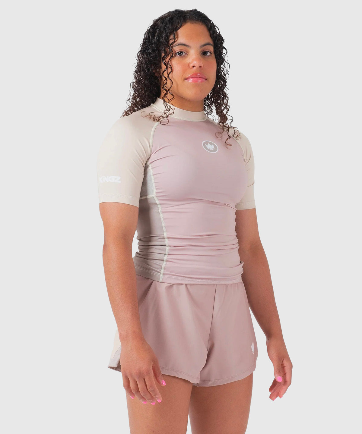 Kingz Terra Rashguard de Manga Corta para Mujer - Rosa/Beige