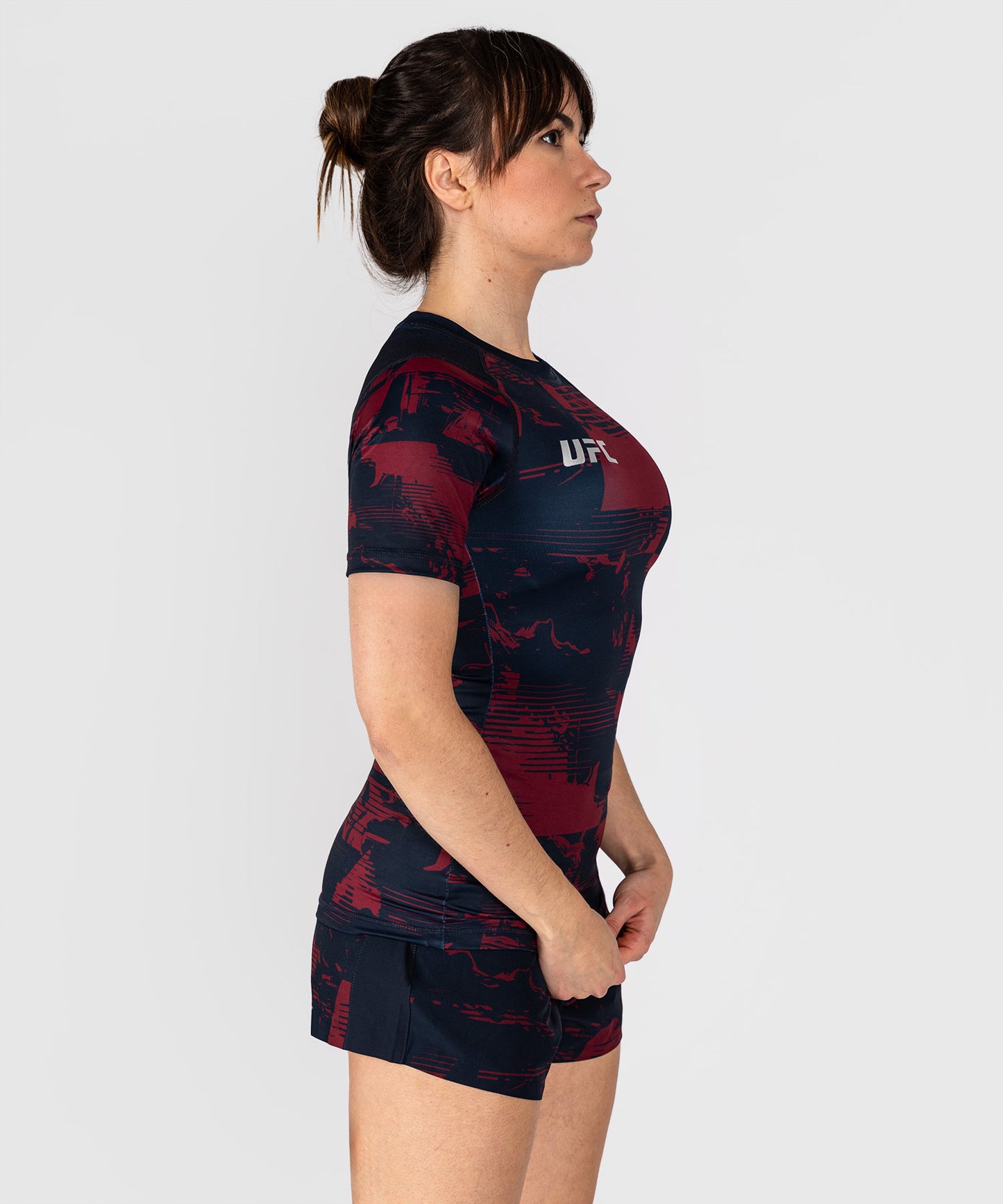 UFC Zenith by Venum Authentic Fight Week Rashguard maniche corte Performance Donna - Blu navy/Bordeaux/Argento