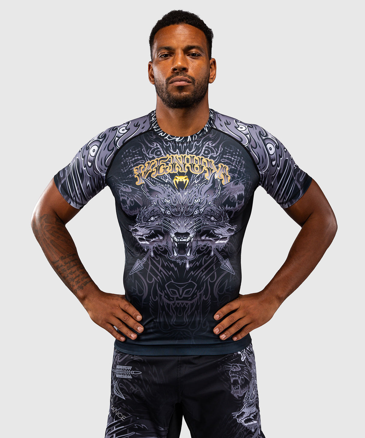 Rashguard à Manches Courtes Venum Wolf Atak – Noir/Gris