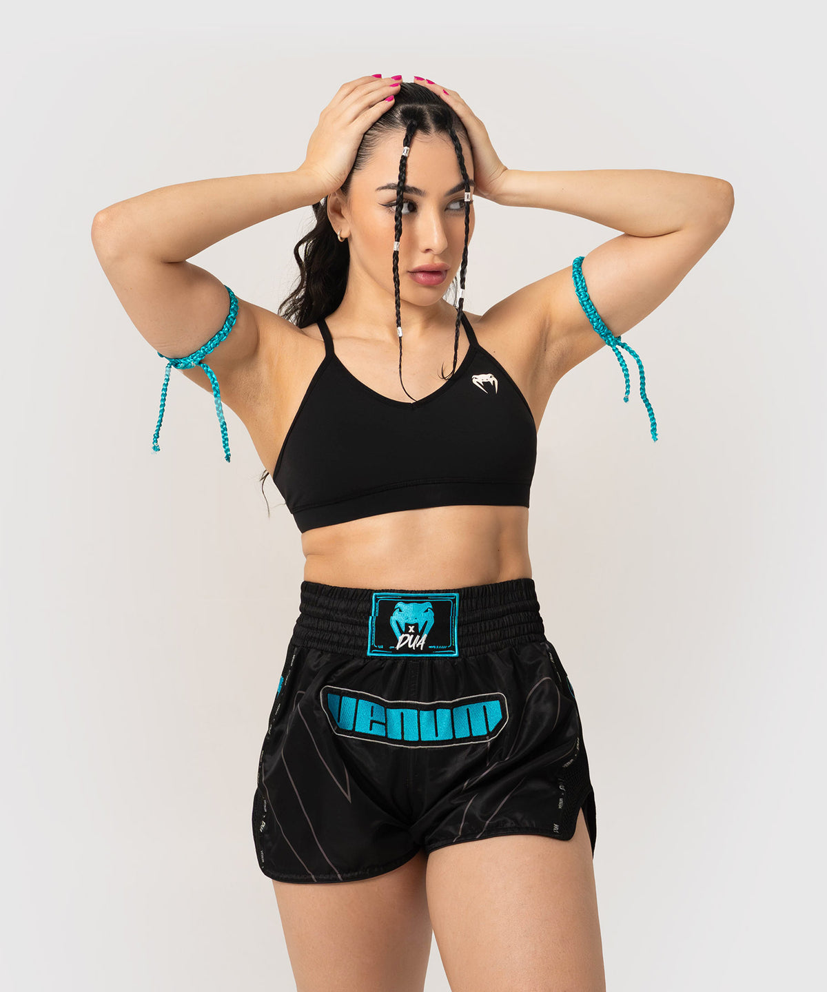 Short de Muay Thai Venum x Dua - Noir/Bleu électrique