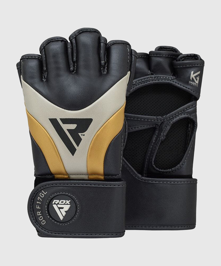 RDX Aura T-17 Guantoni da MMA Grappling - Nero/Bianco/Oro