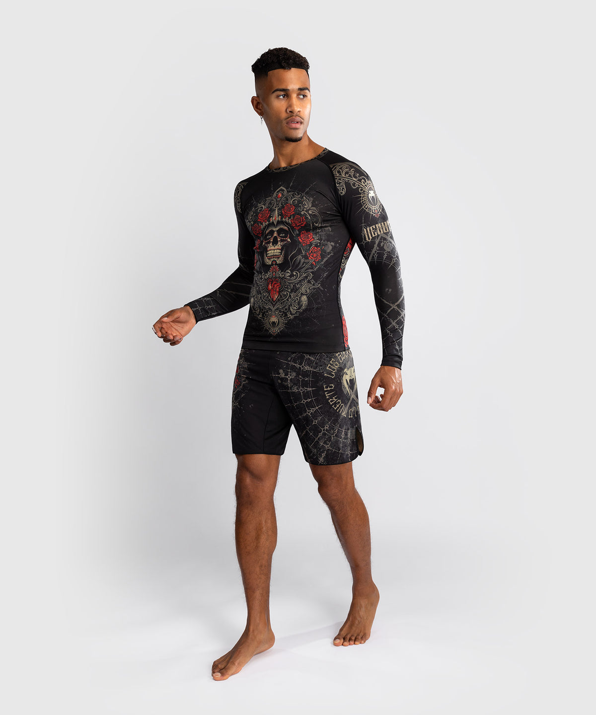 Venum Santa Muerte 5.0 Rashguard de Manga Larga para Hombre - Negro Profundo/Oro