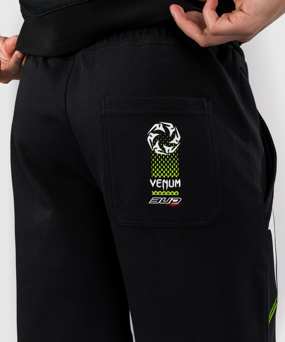 Venum x Bud Racing Herren Baumwoll-Shorts - Schwarz/Weiß/Limettengrün