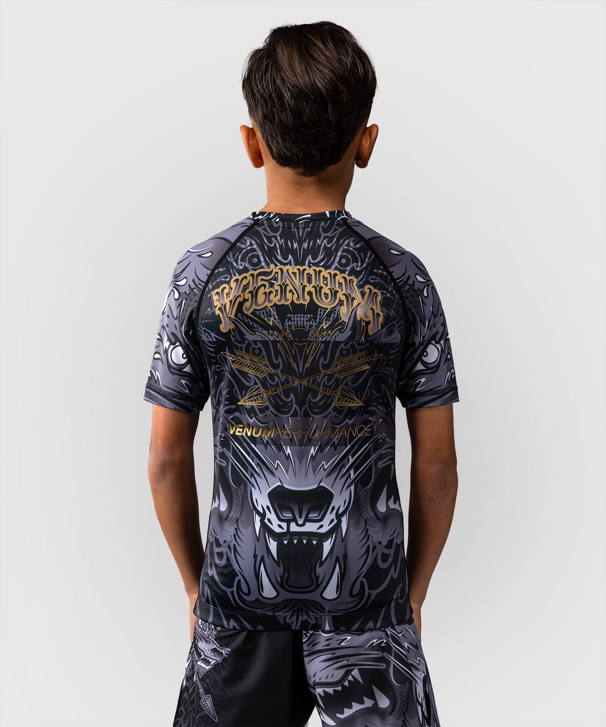 Rashguard à Manches Courtes Pour Enfants Venum Wolf Atak  – Noir/Gris