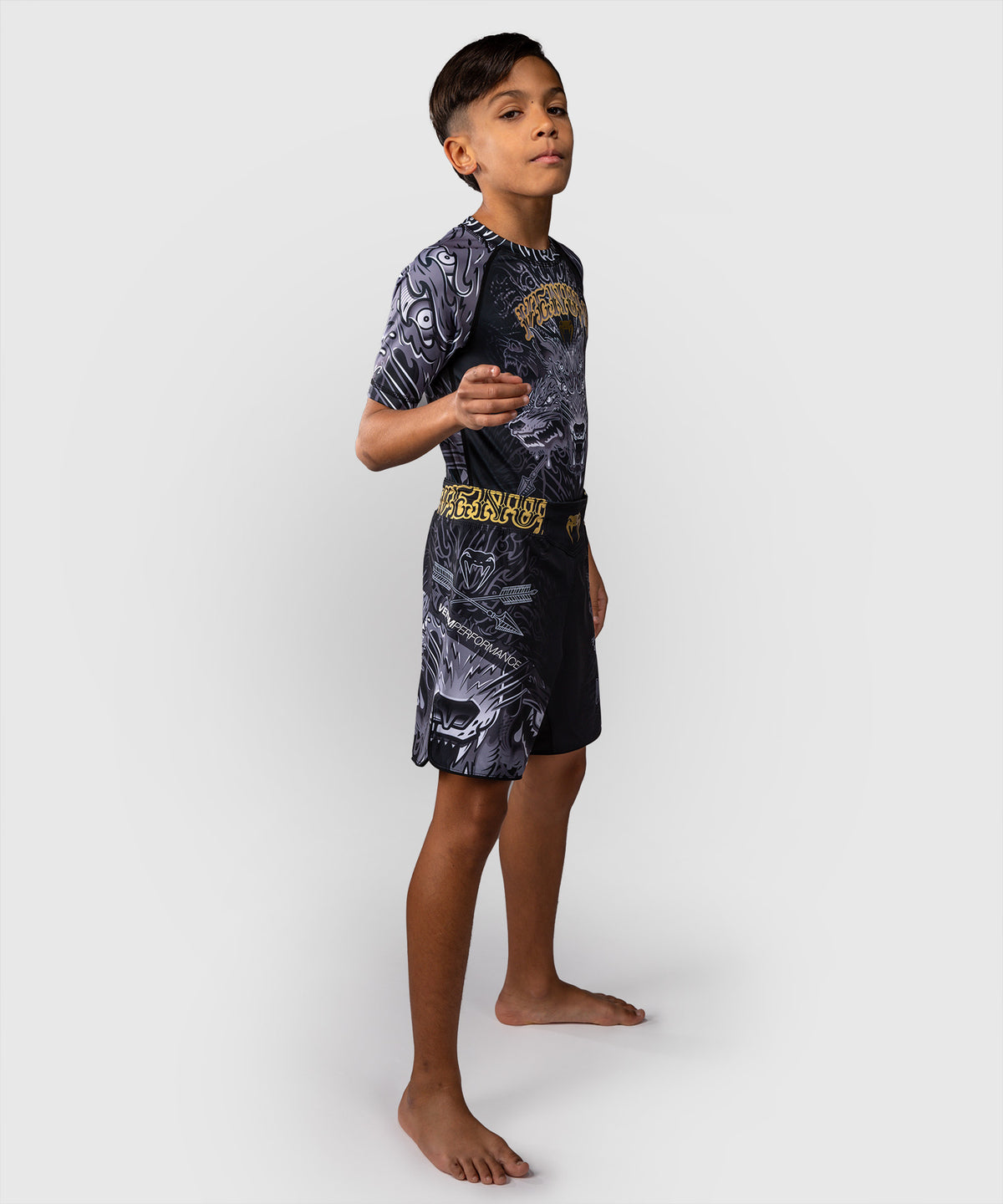 Rashguard à Manches Courtes Pour Enfants Venum Wolf Atak  – Noir/Gris