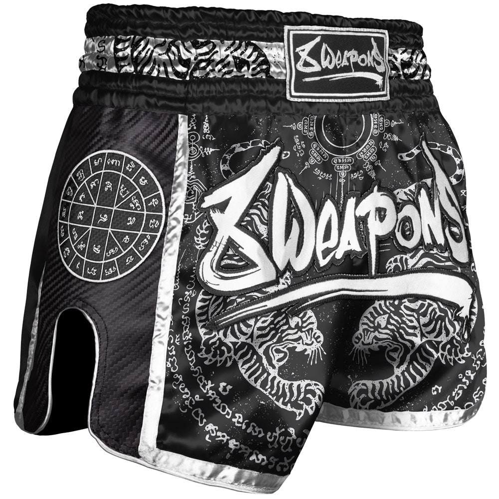 Short de Muay Thai Carbon - Sak Yant Tigers - Noir